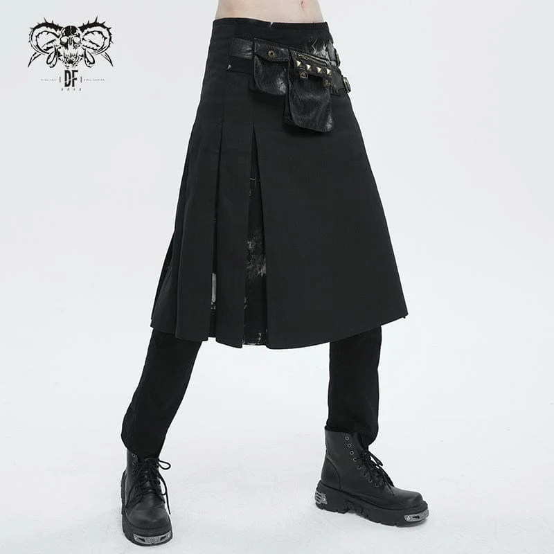 Gothic Tie-dyed Splice Kilt für Herren mit Gürteltasche