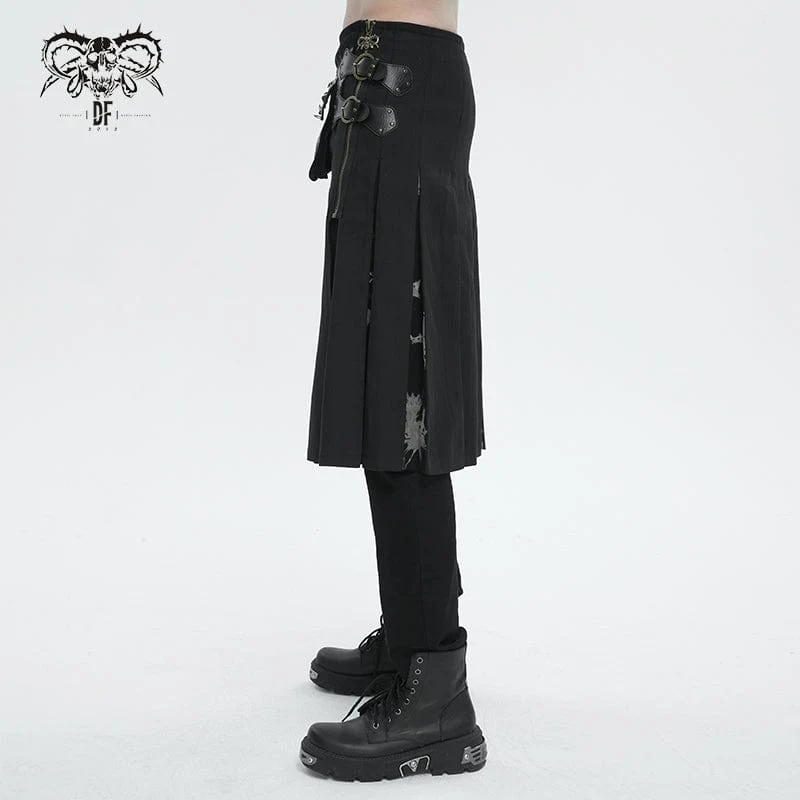 Gothic Tie-dyed Splice Kilt für Herren mit Gürteltasche