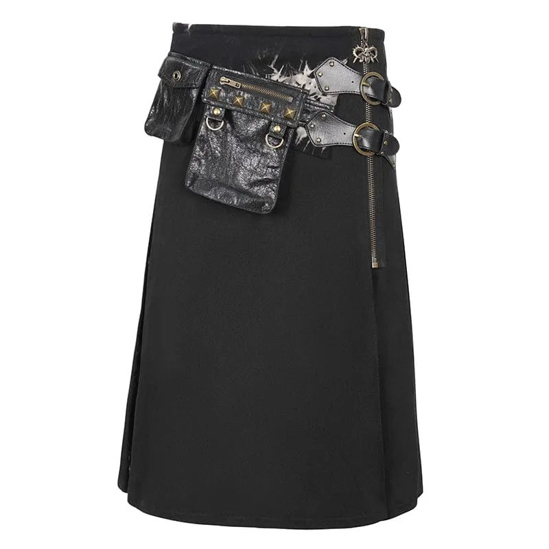 Gothic Tie-dyed Splice Kilt für Herren mit Gürteltasche