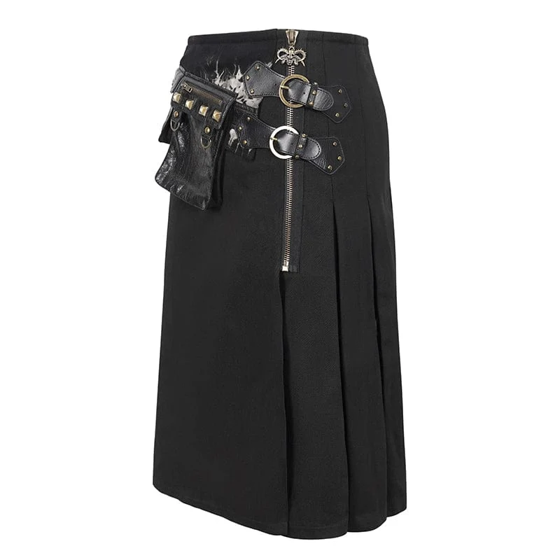 Gothic Tie-dyed Splice Kilt für Herren mit Gürteltasche