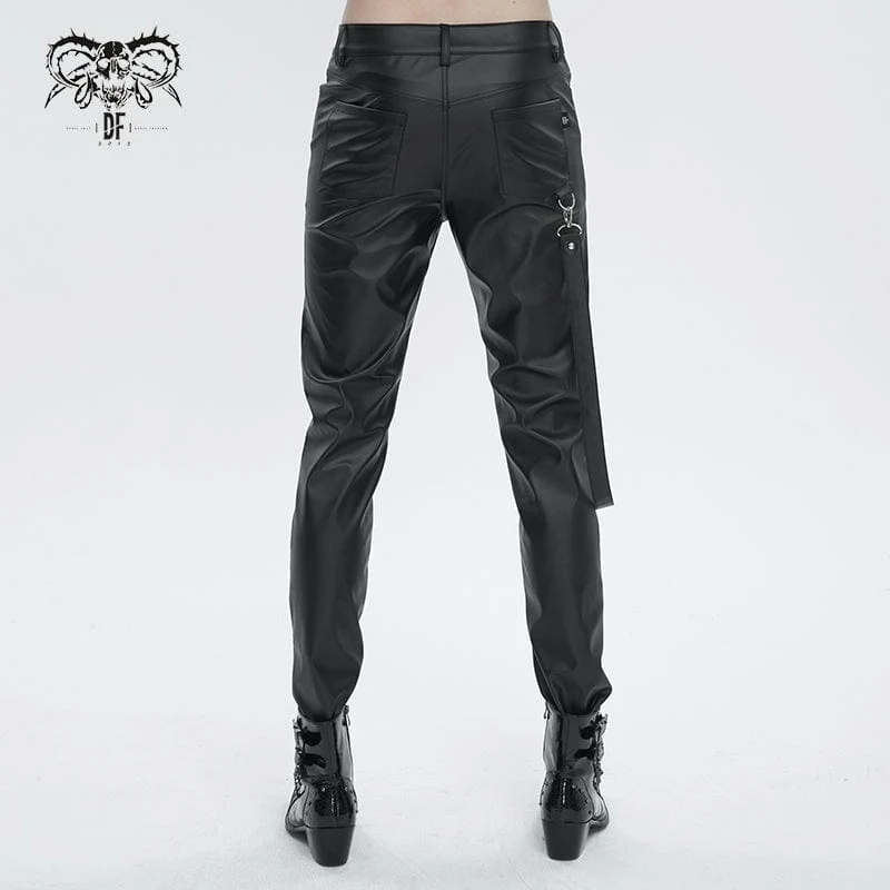Herren Punk Zipper Kunstlederhose