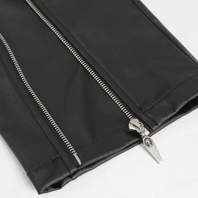 Herren Punk Zipper Kunstlederhose