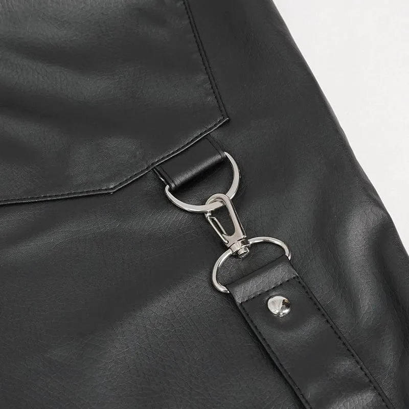 Herren Punk Zipper Kunstlederhose