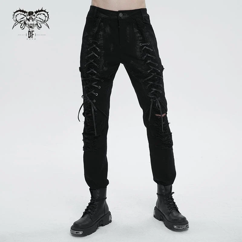 Herren-Punk-Riemchen-Distressed-Hose