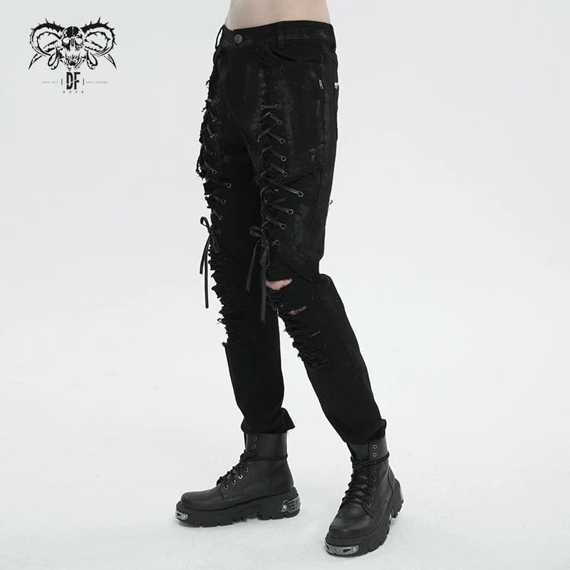Herren-Punk-Riemchen-Distressed-Hose