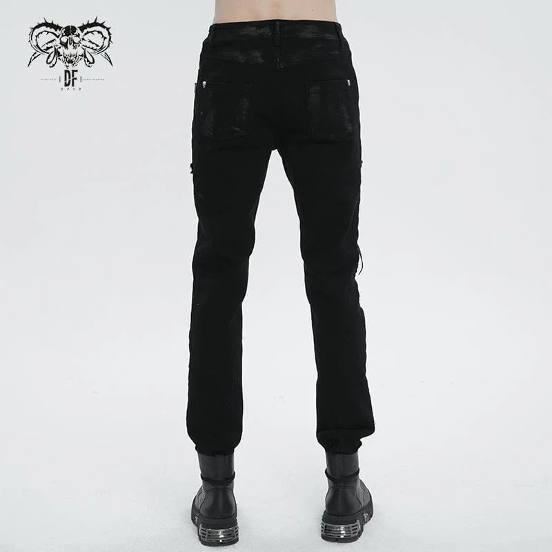 Herren-Punk-Riemchen-Distressed-Hose