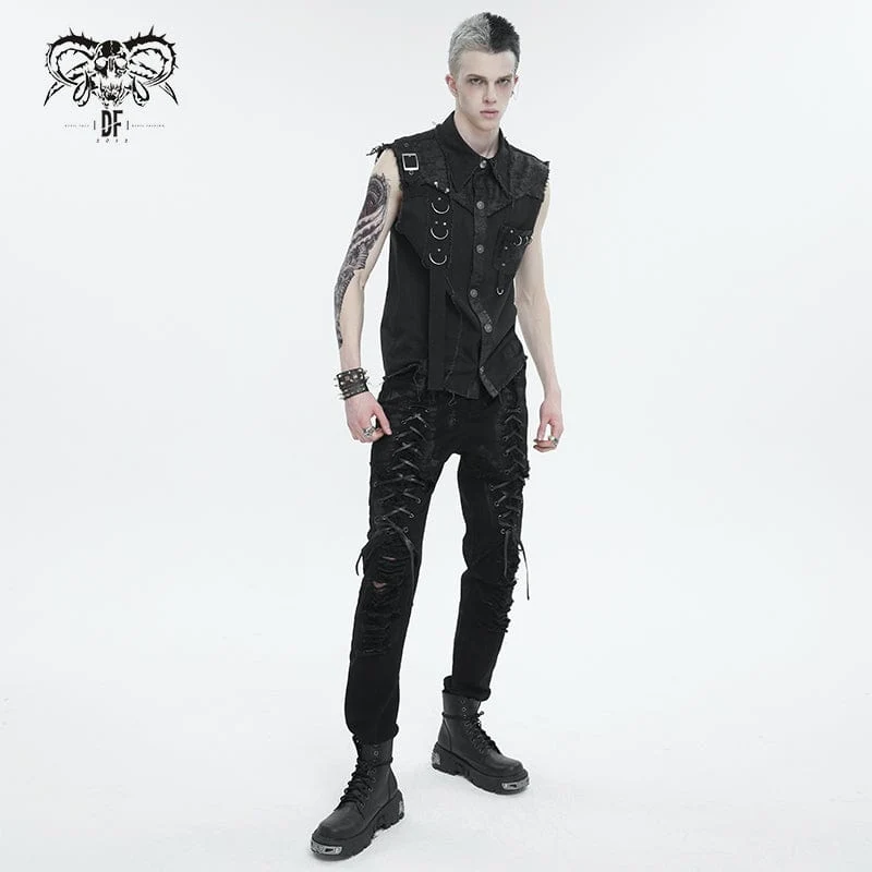 Herren-Punk-Riemchen-Distressed-Hose