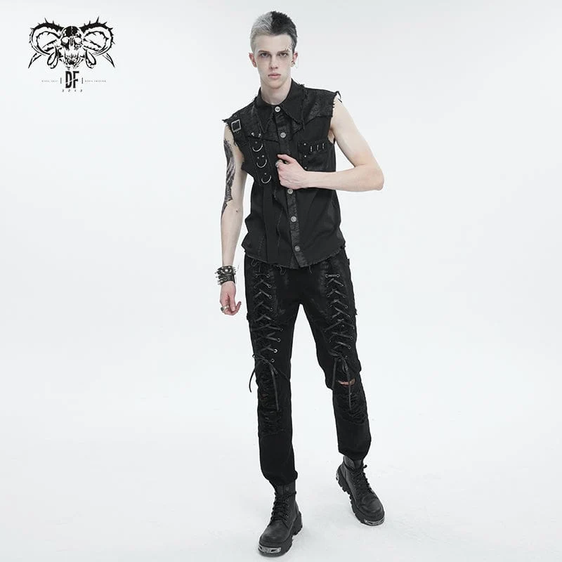 Herren-Punk-Riemchen-Distressed-Hose