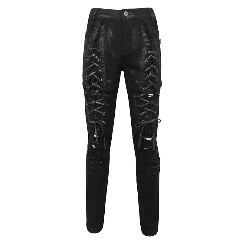 Herren-Punk-Riemchen-Distressed-Hose