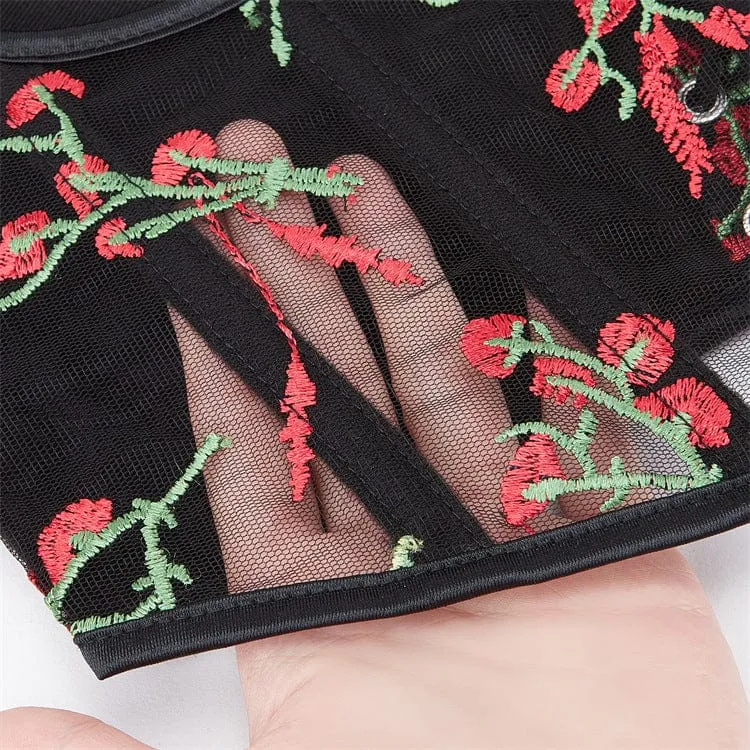 Damen Gothic Unterbrustkorsett mit floraler Stickerei aus Netzstoff