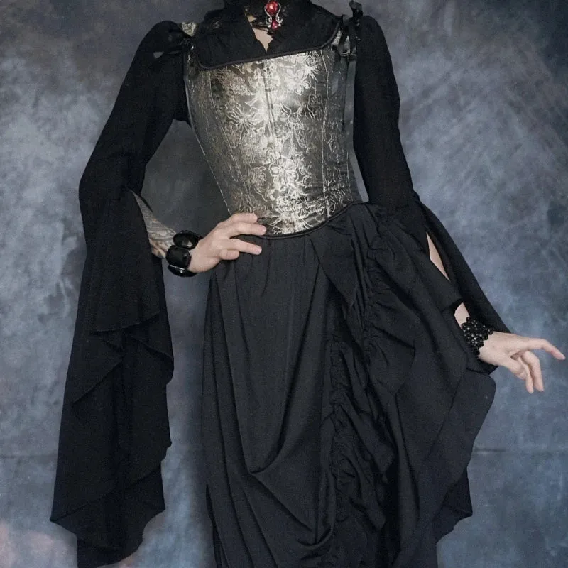 Langer, geschichteter, gerüschter Gothic-Faltenrock für Damen