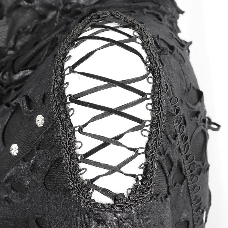 Damen-Gothic-Kleid mit unregelmäßigem, zerrissenem, langärmligem Saum und Kapuze