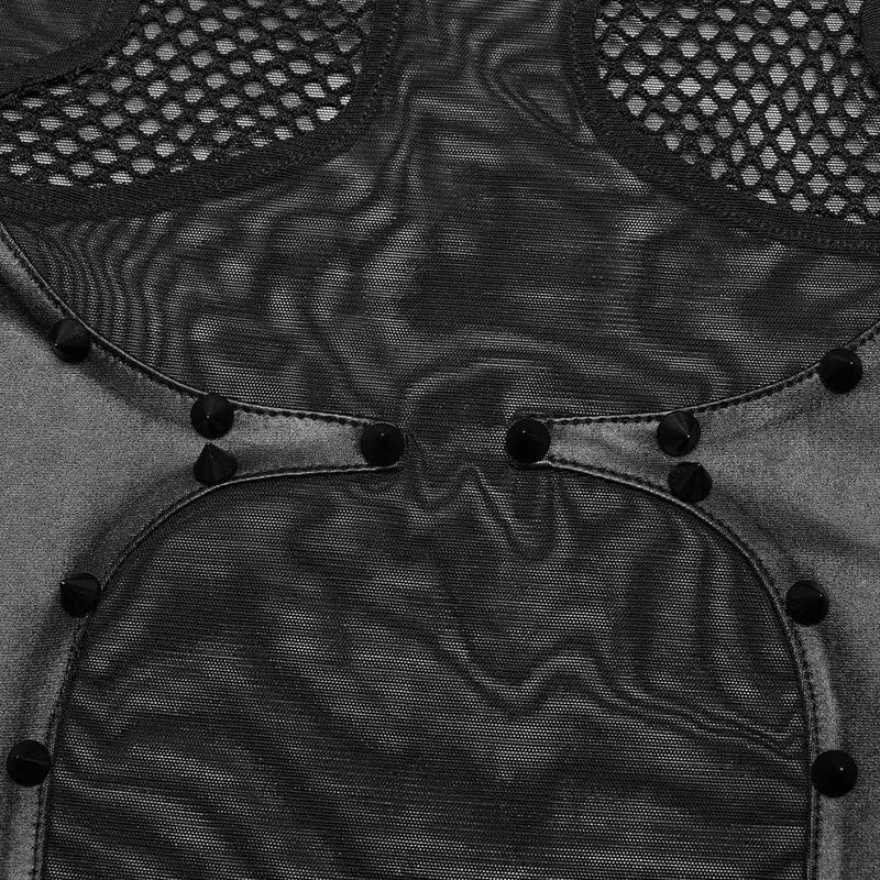 Punk-Body aus Netzstoff mit durchsichtigen Nieten für Damen