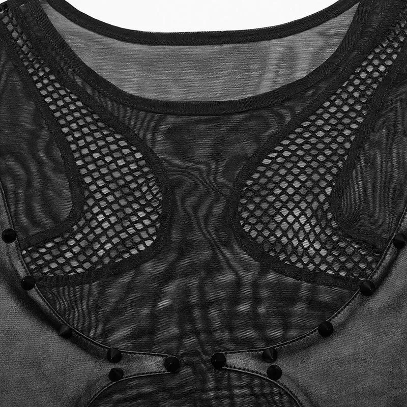 Punk-Body aus Netzstoff mit durchsichtigen Nieten für Damen
