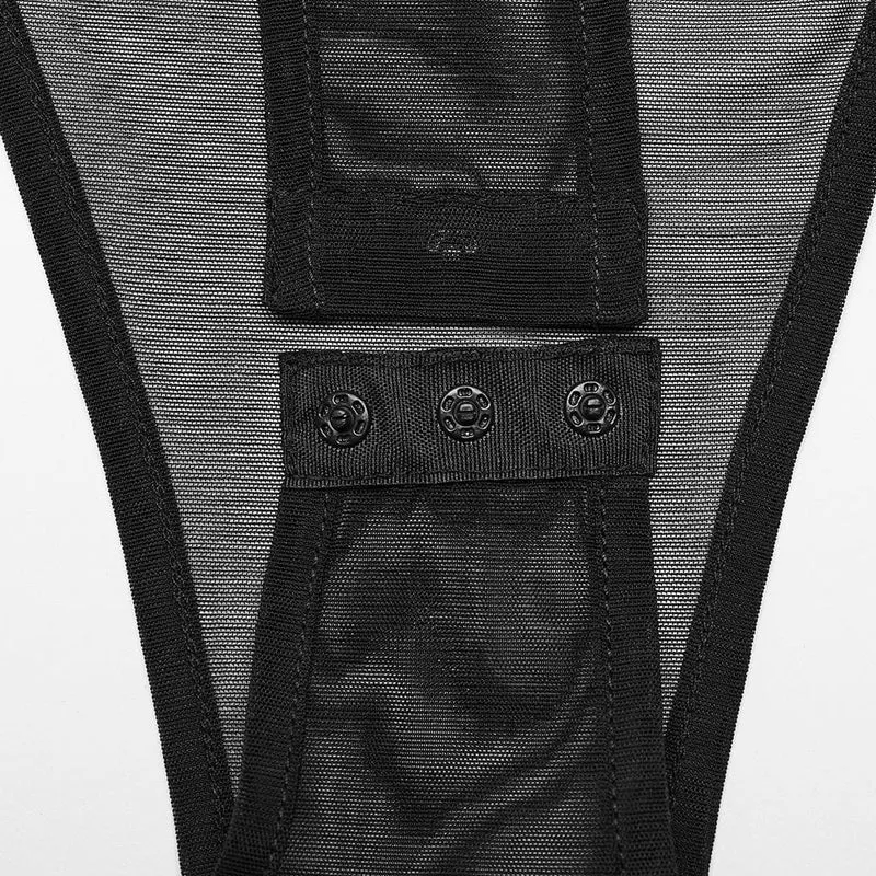 Punk-Body aus Netzstoff mit durchsichtigen Nieten für Damen