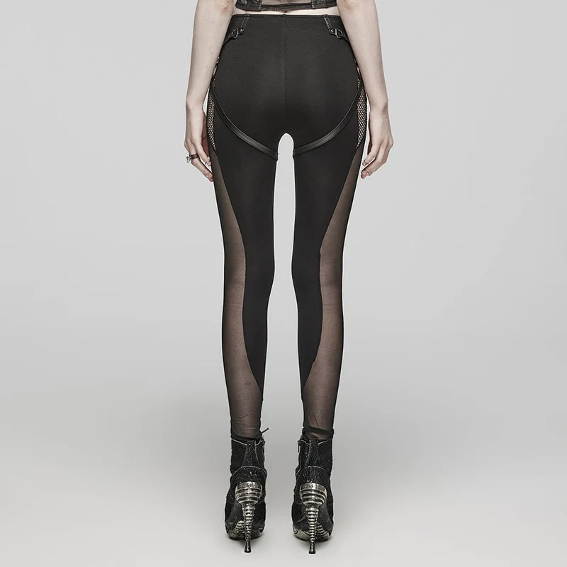 Damen-Leggings mit Punk-Mesh-Ausschnitt und Schnürung