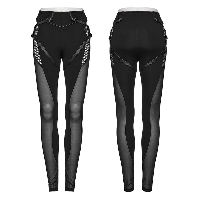 Damen-Leggings mit Punk-Mesh-Ausschnitt und Schnürung