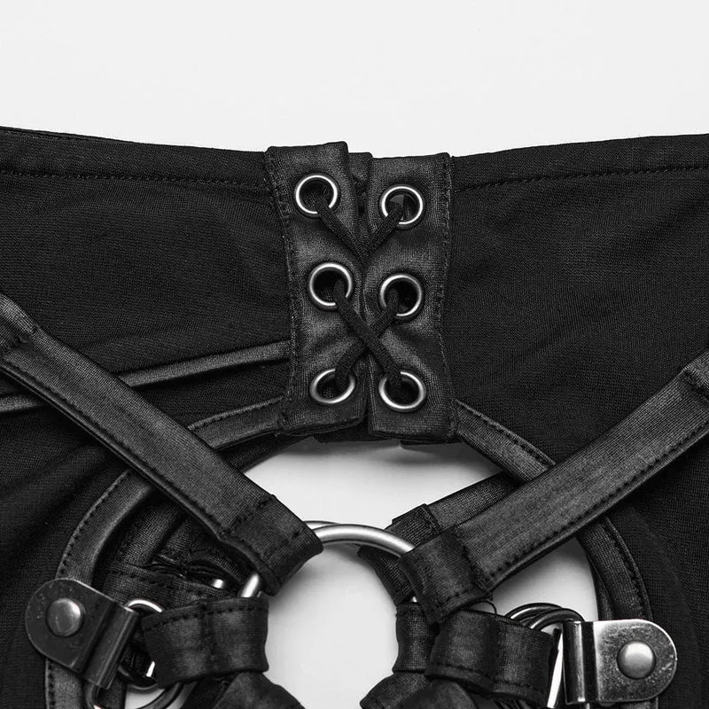 Damen-Leggings mit Punk-Mesh-Ausschnitt und Schnürung