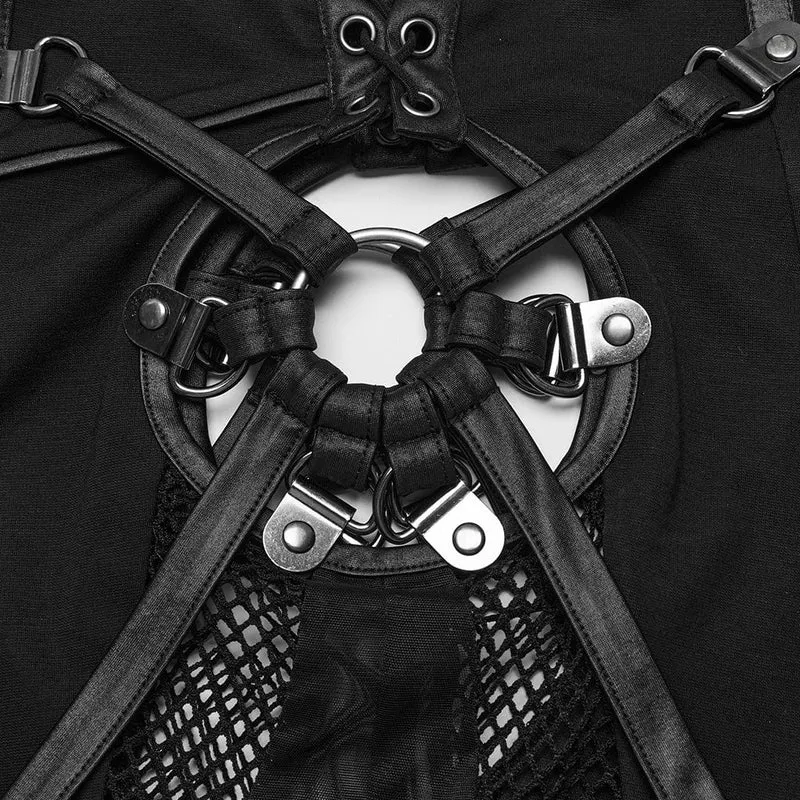 Damen-Leggings mit Punk-Mesh-Ausschnitt und Schnürung