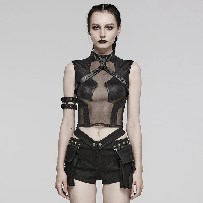 Punk-Weste mit transparenten Ösen für Damen