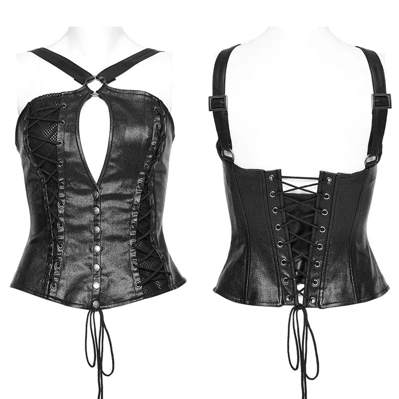 Damen-Tanktop mit Punk-Ausschnitt und Schnürung und Schnalle