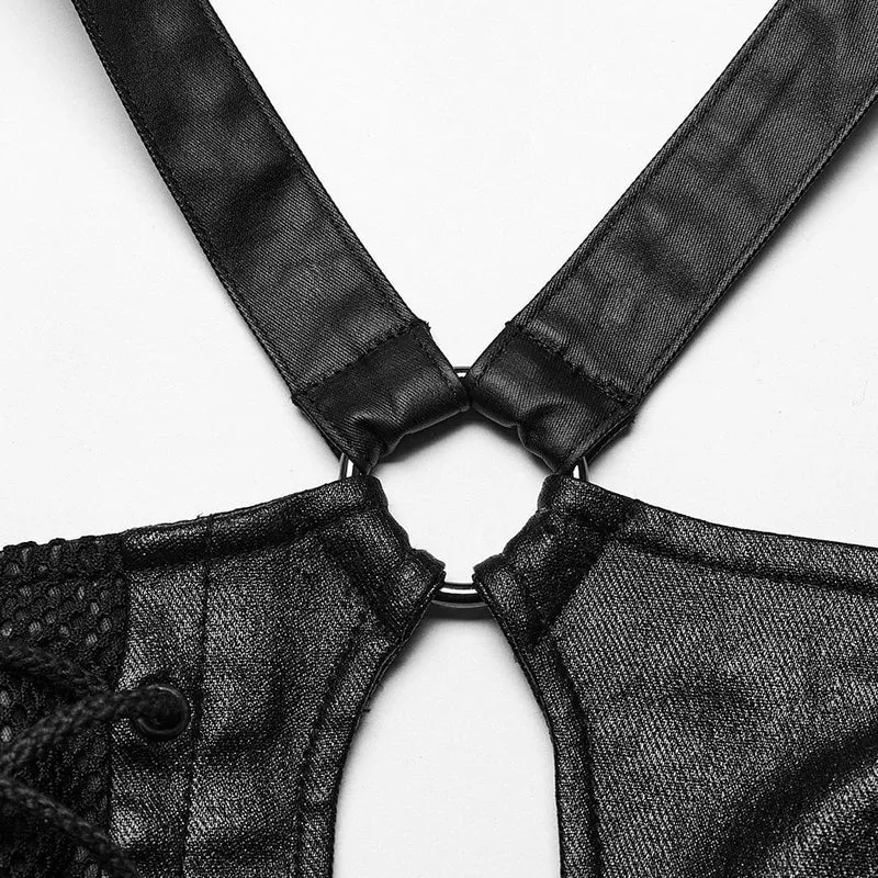 Damen-Tanktop mit Punk-Ausschnitt und Schnürung und Schnalle