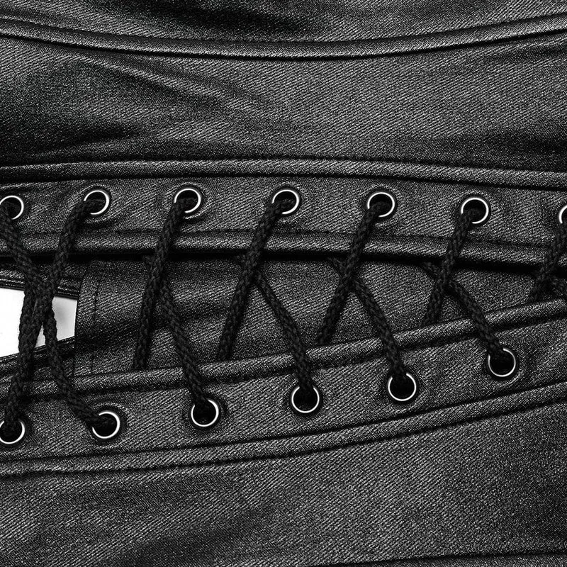 Damen-Tanktop mit Punk-Ausschnitt und Schnürung und Schnalle