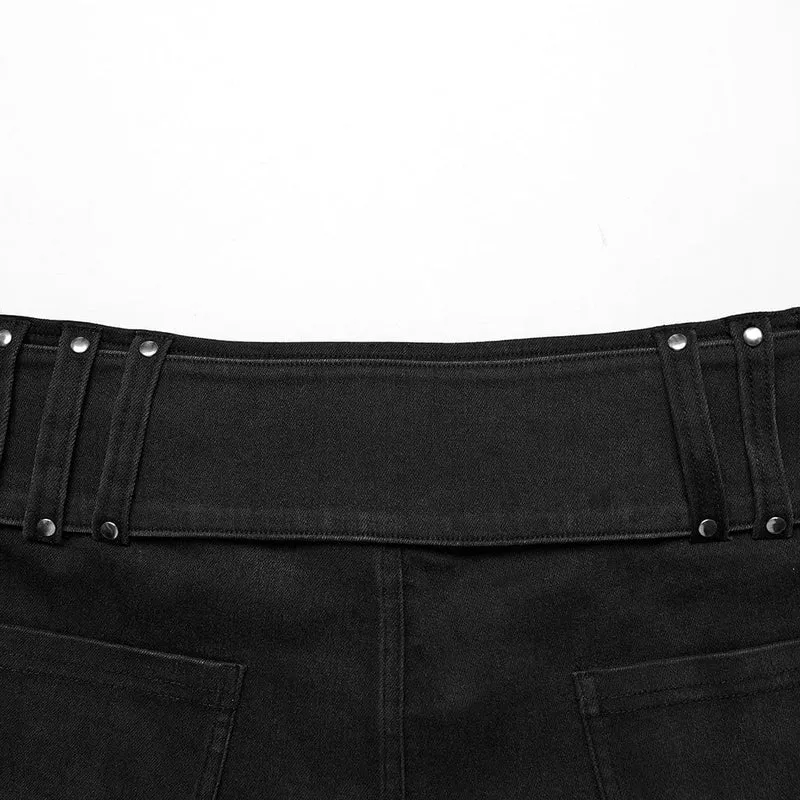 Damen-Jeansshorts mit Punk-Schnalle und Ösen