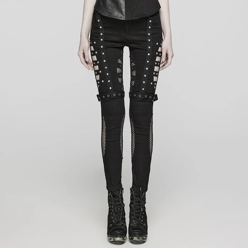 Damen-Jeans mit Punk-Cutout und Mesh-Ösen