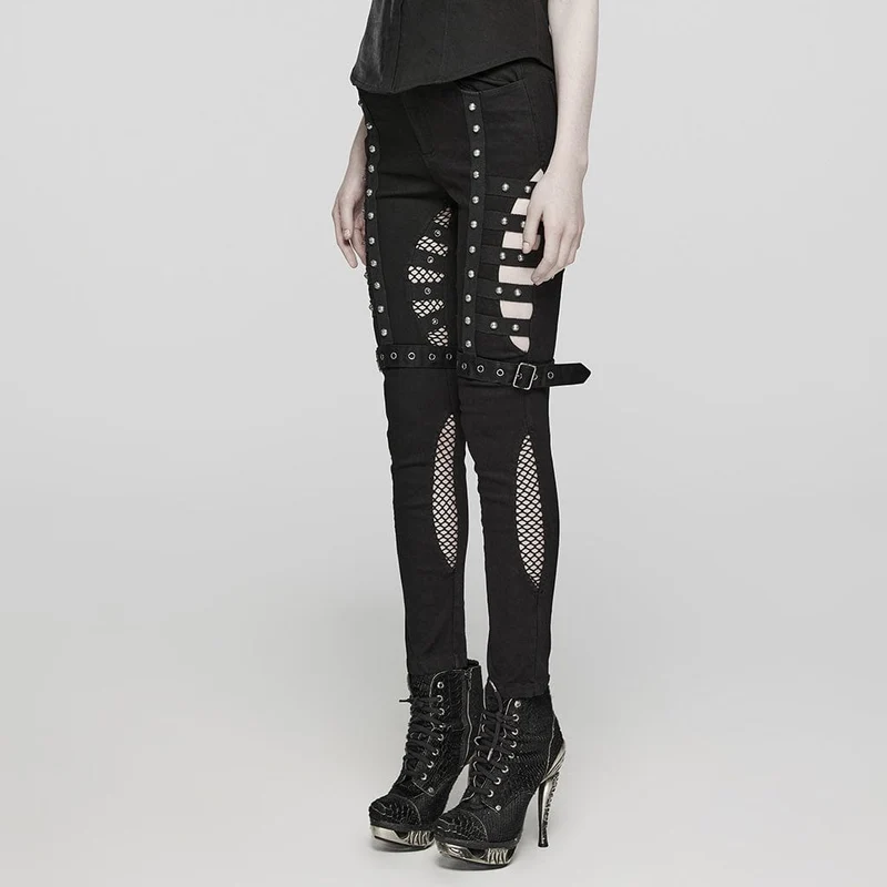 Damen-Jeans mit Punk-Cutout und Mesh-Ösen