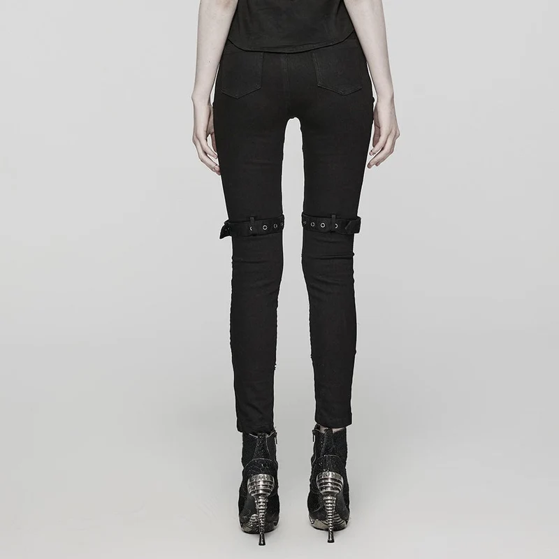 Damen-Jeans mit Punk-Cutout und Mesh-Ösen