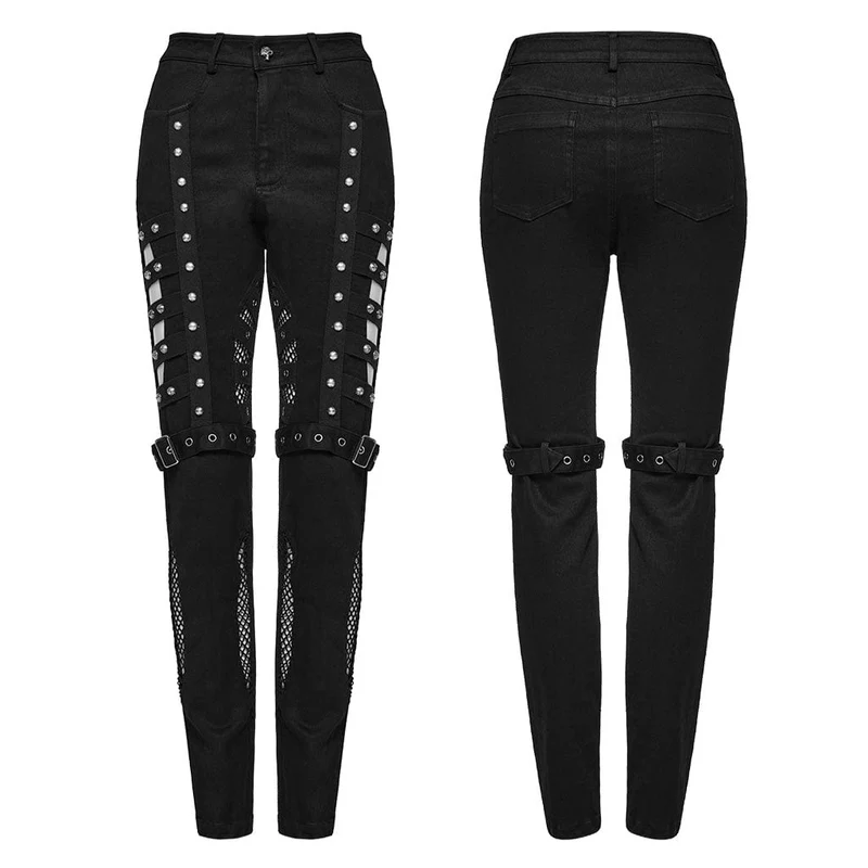 Damen-Jeans mit Punk-Cutout und Mesh-Ösen