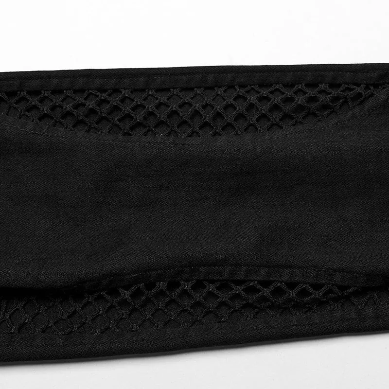 Damen-Jeans mit Punk-Cutout und Mesh-Ösen