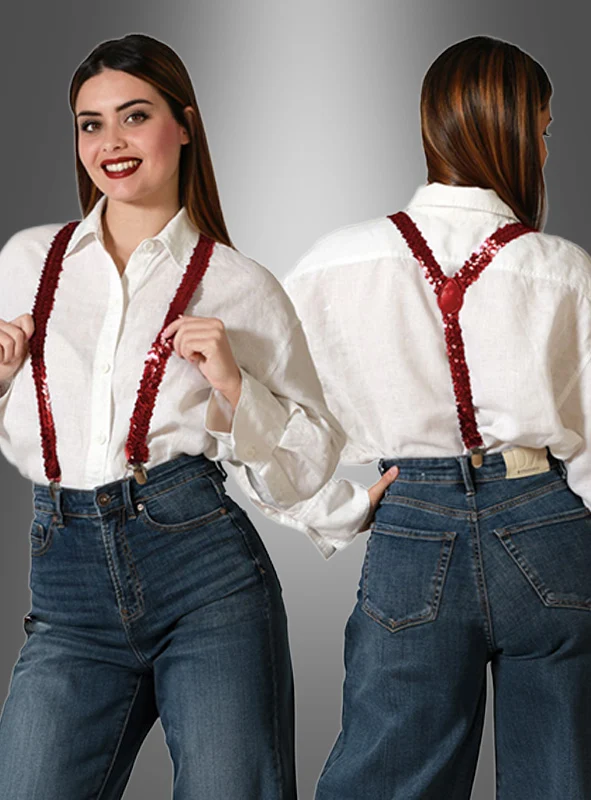 Rote Pailletten Hosenträger für Damen und Herren