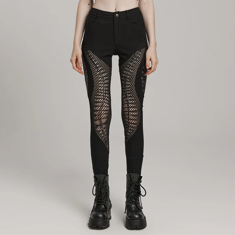 Damen-Hose mit Punk-Mesh-Ausschnitt und Ösen