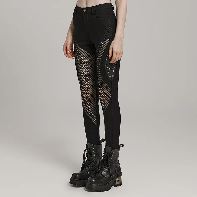 Damen-Hose mit Punk-Mesh-Ausschnitt und Ösen