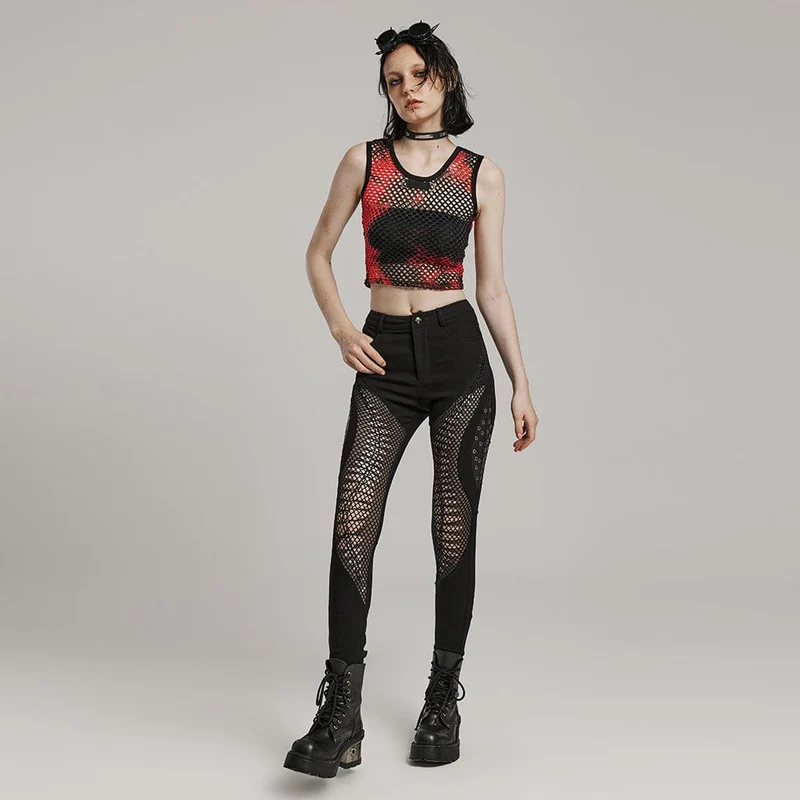 Damen-Hose mit Punk-Mesh-Ausschnitt und Ösen