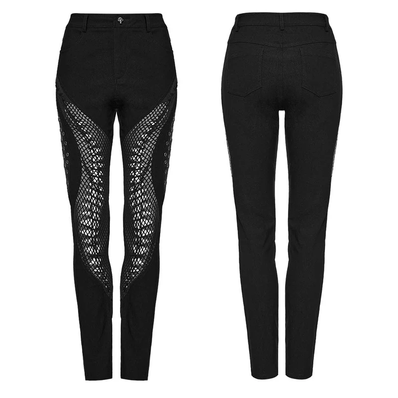 Damen-Hose mit Punk-Mesh-Ausschnitt und Ösen