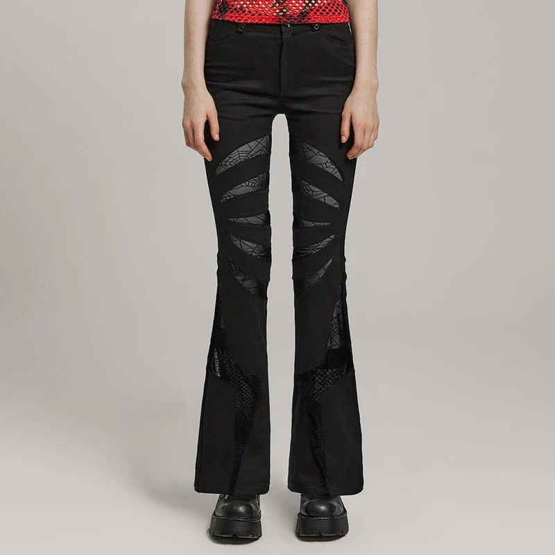 Damen Gothic Symmetrical Mesh Spitz ausgestellte Hose Schwarz