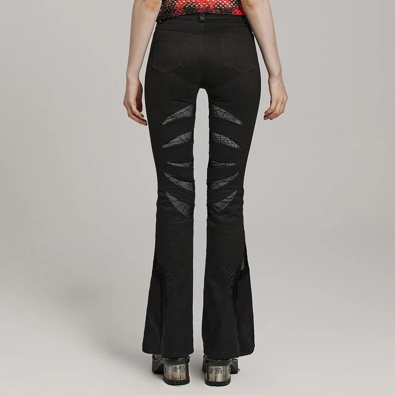 Damen Gothic Symmetrical Mesh Spitz ausgestellte Hose Schwarz