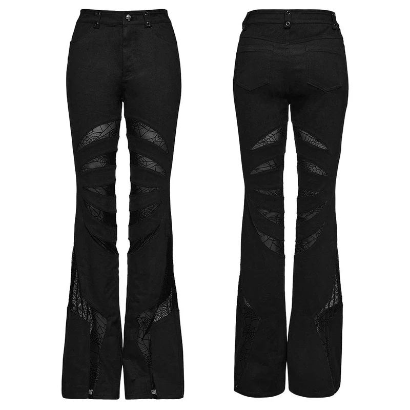 Damen Gothic Symmetrical Mesh Spitz ausgestellte Hose Schwarz