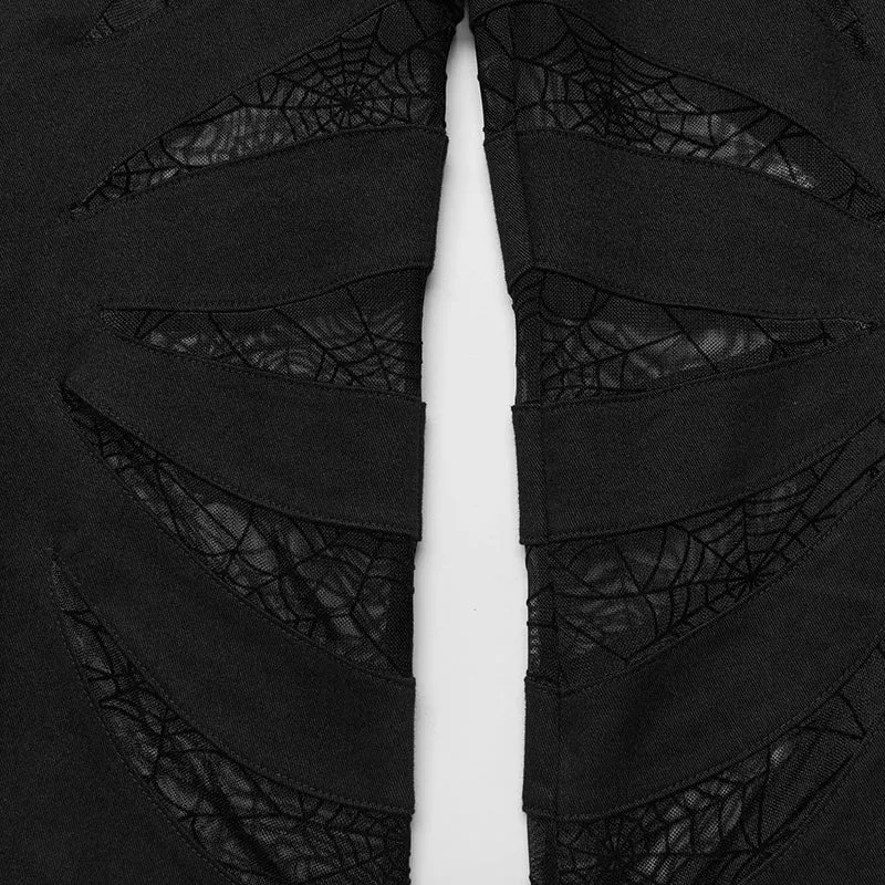 Damen Gothic Symmetrical Mesh Spitz ausgestellte Hose Schwarz