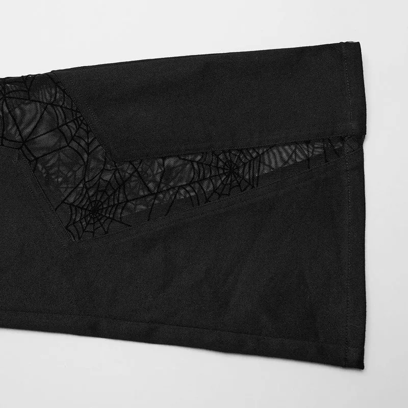 Damen Gothic Symmetrical Mesh Spitz ausgestellte Hose Schwarz