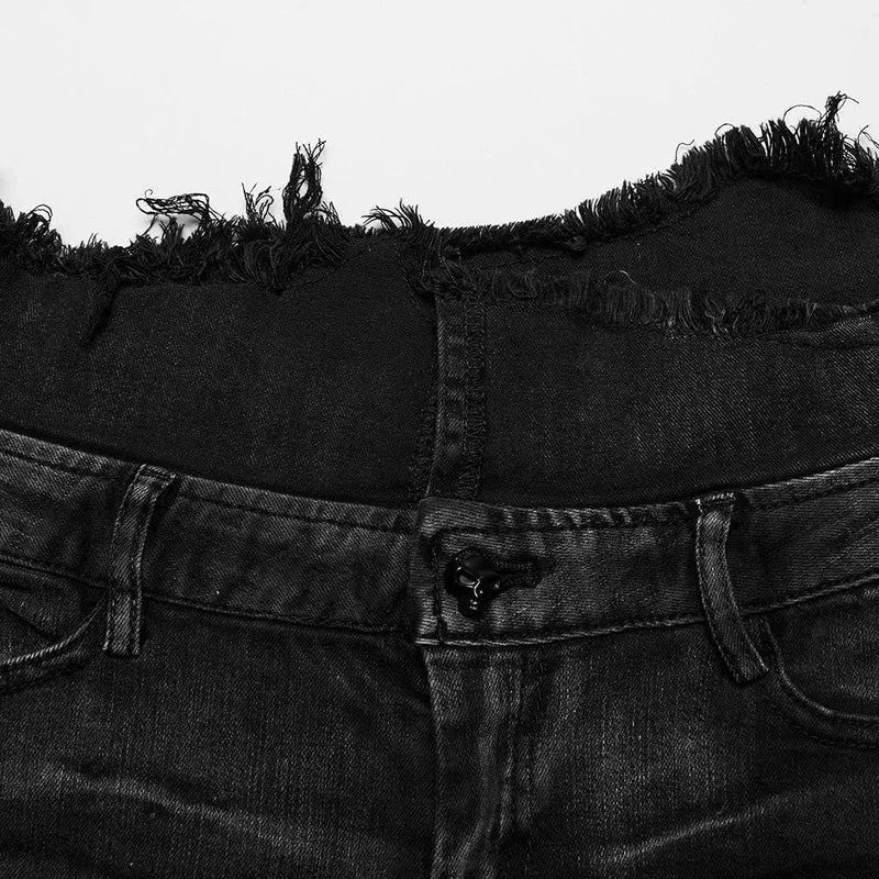 Damen-Jeansshorts mit Punk-Schnürung und Nieten