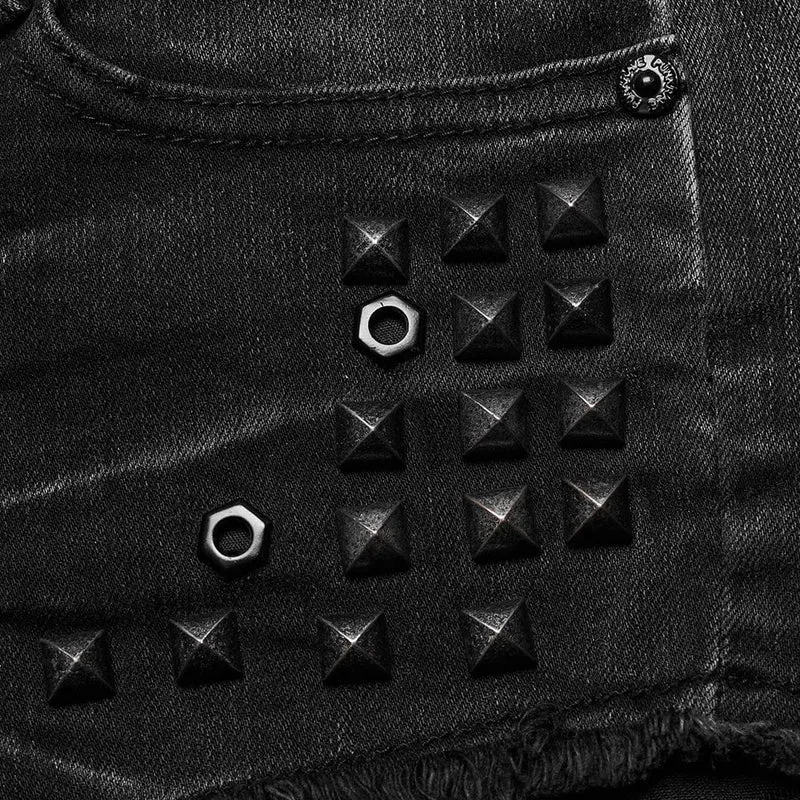 Damen-Jeansshorts mit Punk-Schnürung und Nieten