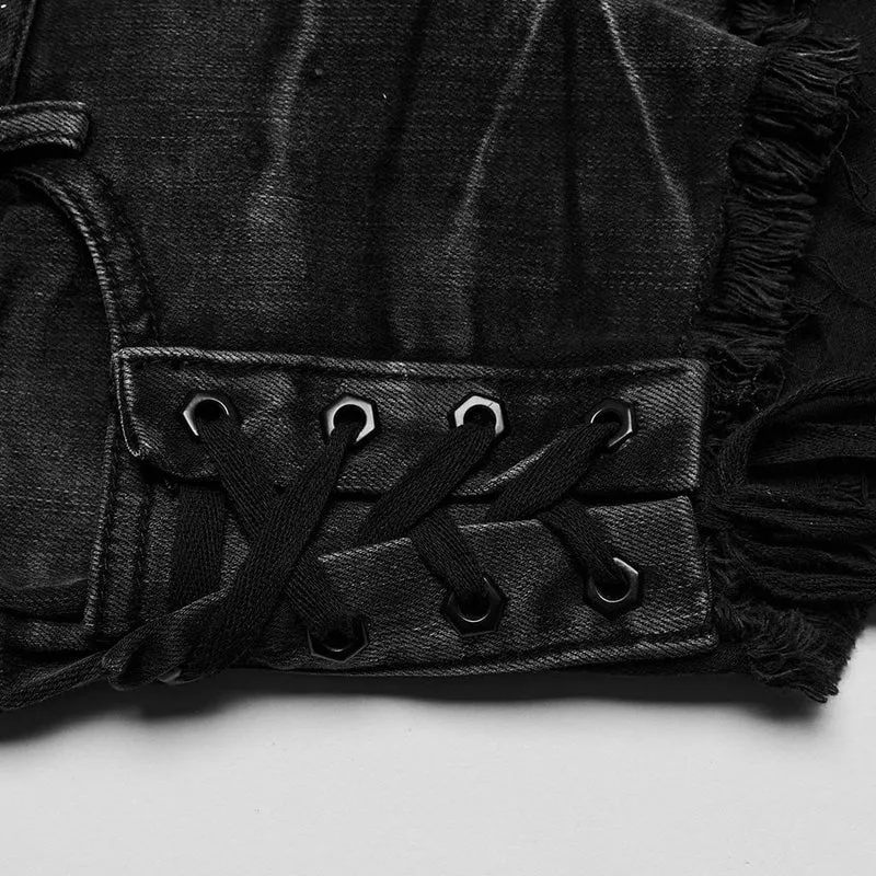 Damen-Jeansshorts mit Punk-Schnürung und Nieten