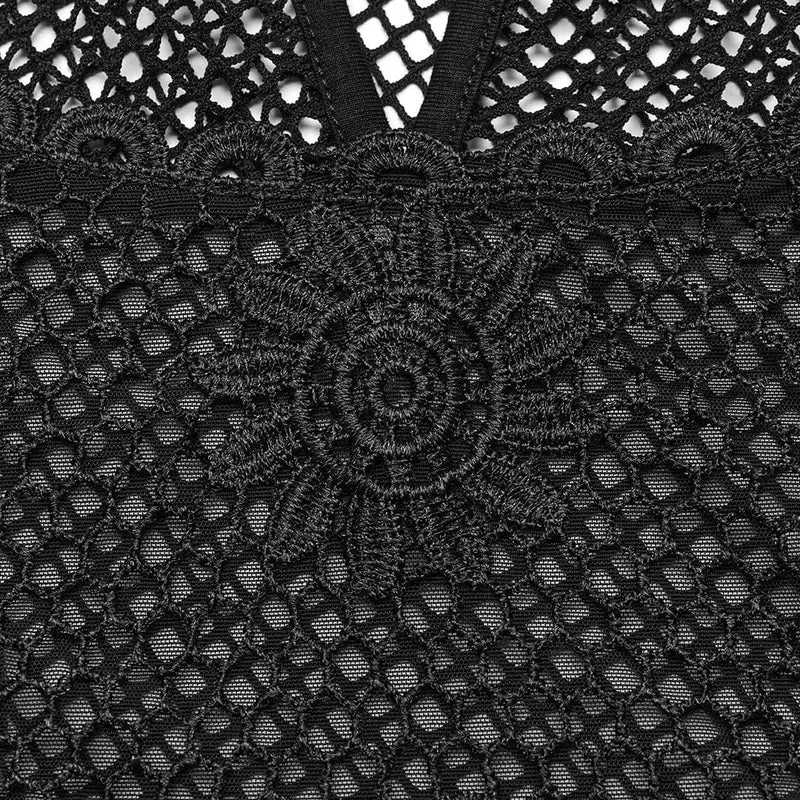 Damen-Tanktop mit Schnürung aus transparentem Netzstoff im Gothic-Stil