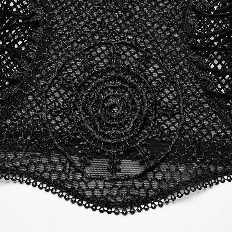 Damen-Tanktop mit Schnürung aus transparentem Netzstoff im Gothic-Stil