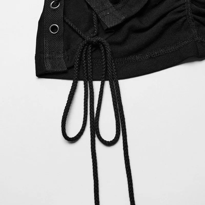 Damen-Slipkleid mit Punk-Schnalle und Schnürung im Distressed-Look, Schwarz