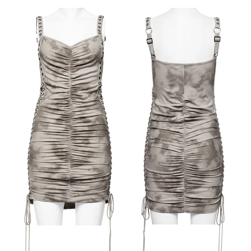 Damen-Slipkleid mit Punk-Schnalle und Schnürung im Used-Look